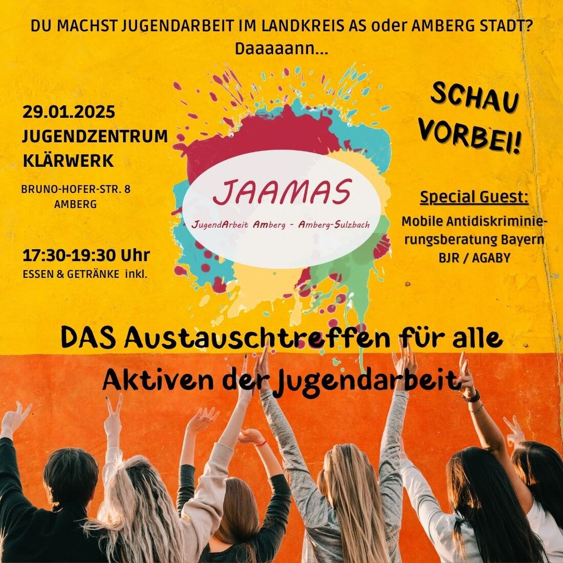 Amberg. Das Netzwerk JAAMAS lädt am 29. Januar zu einem Treffen ein, um Alltagsrassismus zu verhindern und demokratische Werte zu vermitteln. Fachlicher Input kommt von der AGABY und dem Bayerischen Jugendring.