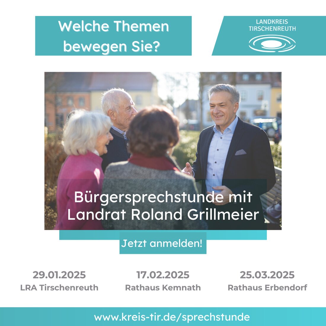 Tirschenreuth. Landrat Roland Grillmeier kündigt für Januar 2025 neue Bürgersprechstunden in Tirschenreuth, Kemnath und Erbendorf an. Anmeldungen sind ab sofort möglich.