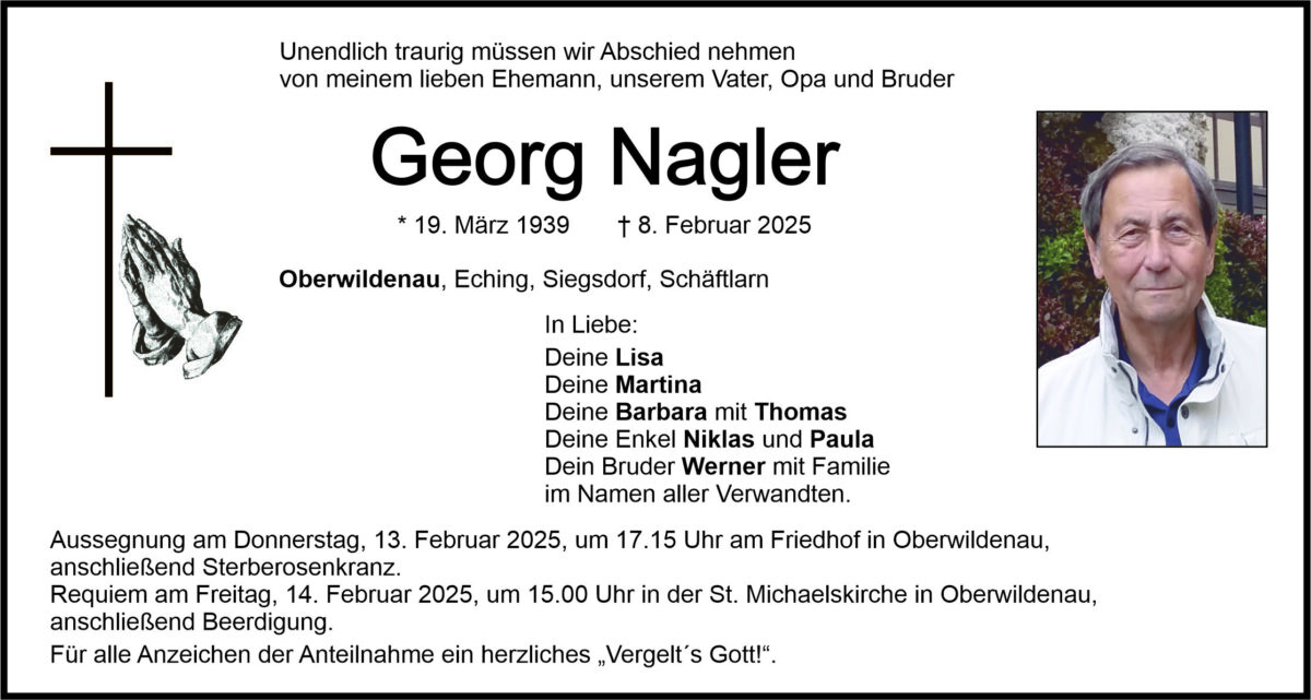 Traueranzeige Georg Nagler, Oberwildenau