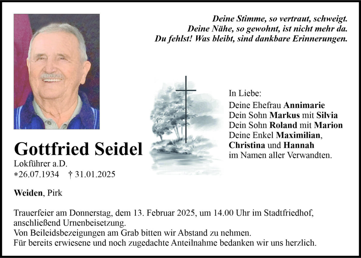 Traueranzeige Gottfried Seidel, Weiden