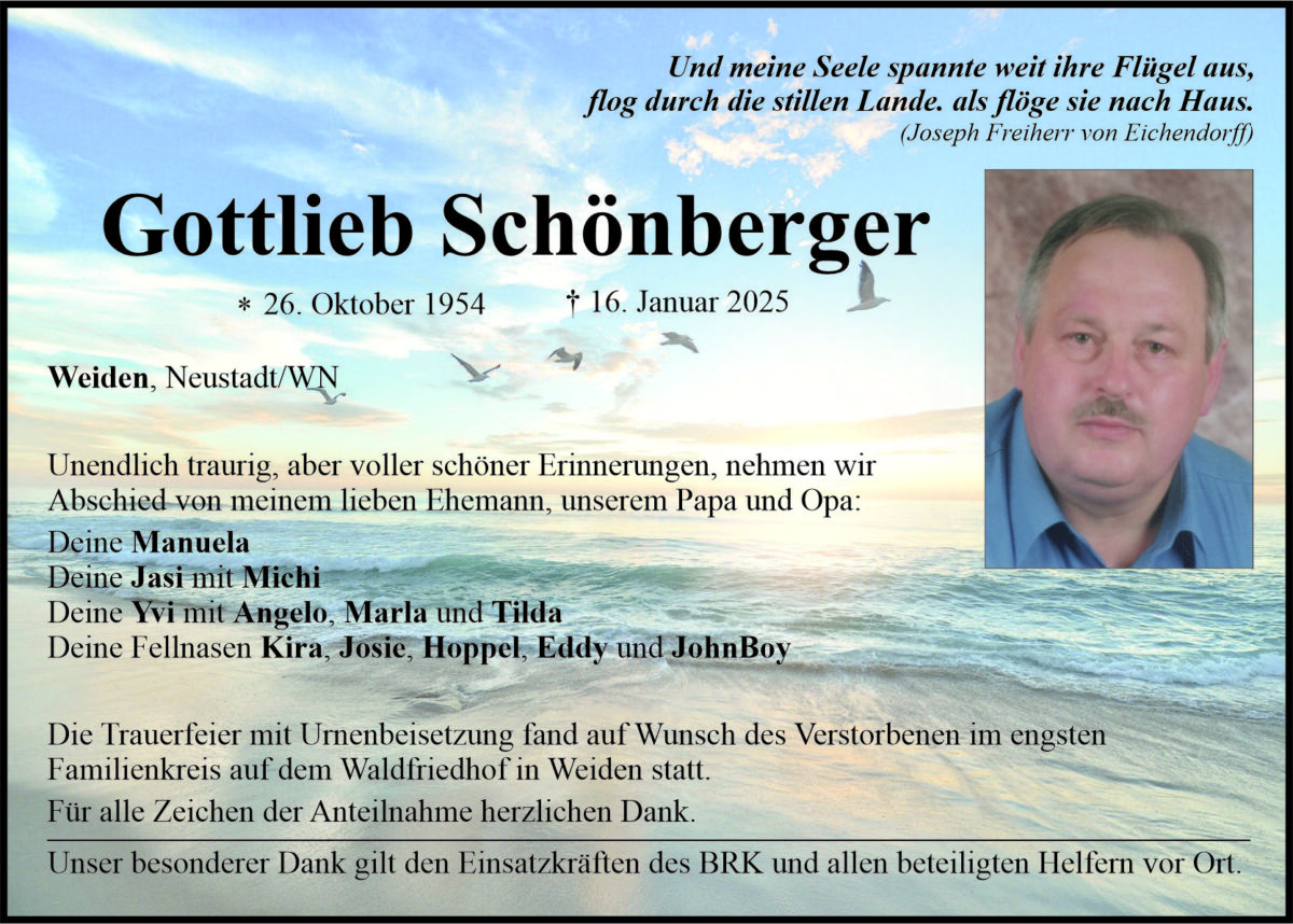Traueranzeige Gottlieb Schönberger, Weiden