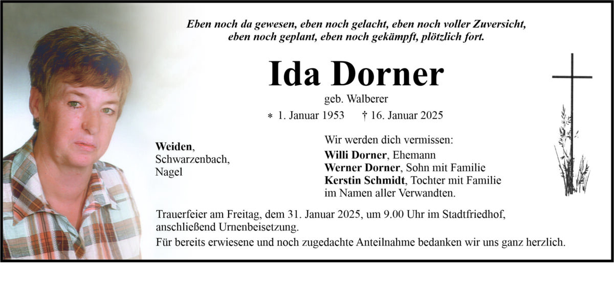 Traueranzeige Ida Dorner, Weiden