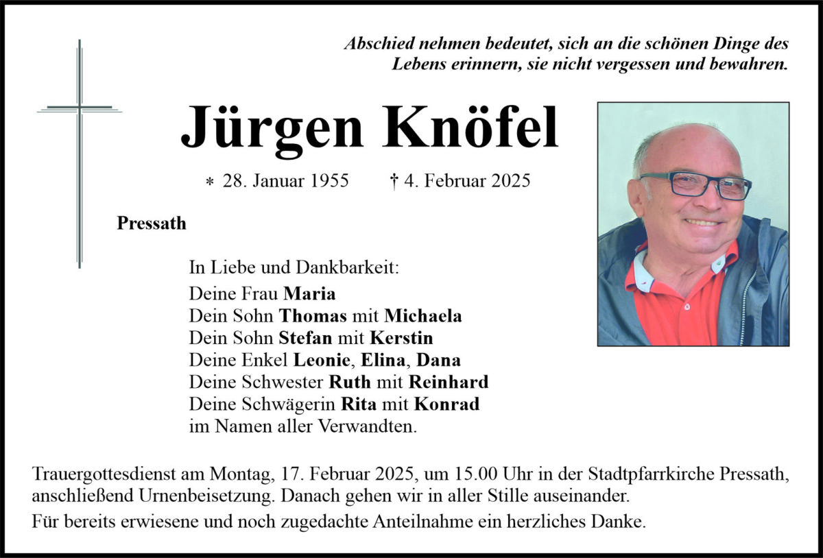 Traueranzeige Jürgen Knöfel, Pressath