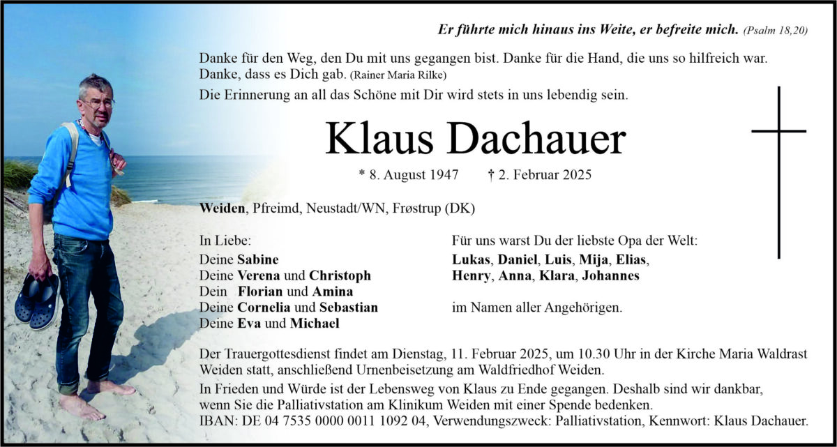 Traueranzeige Klaus Dachauer, Weiden