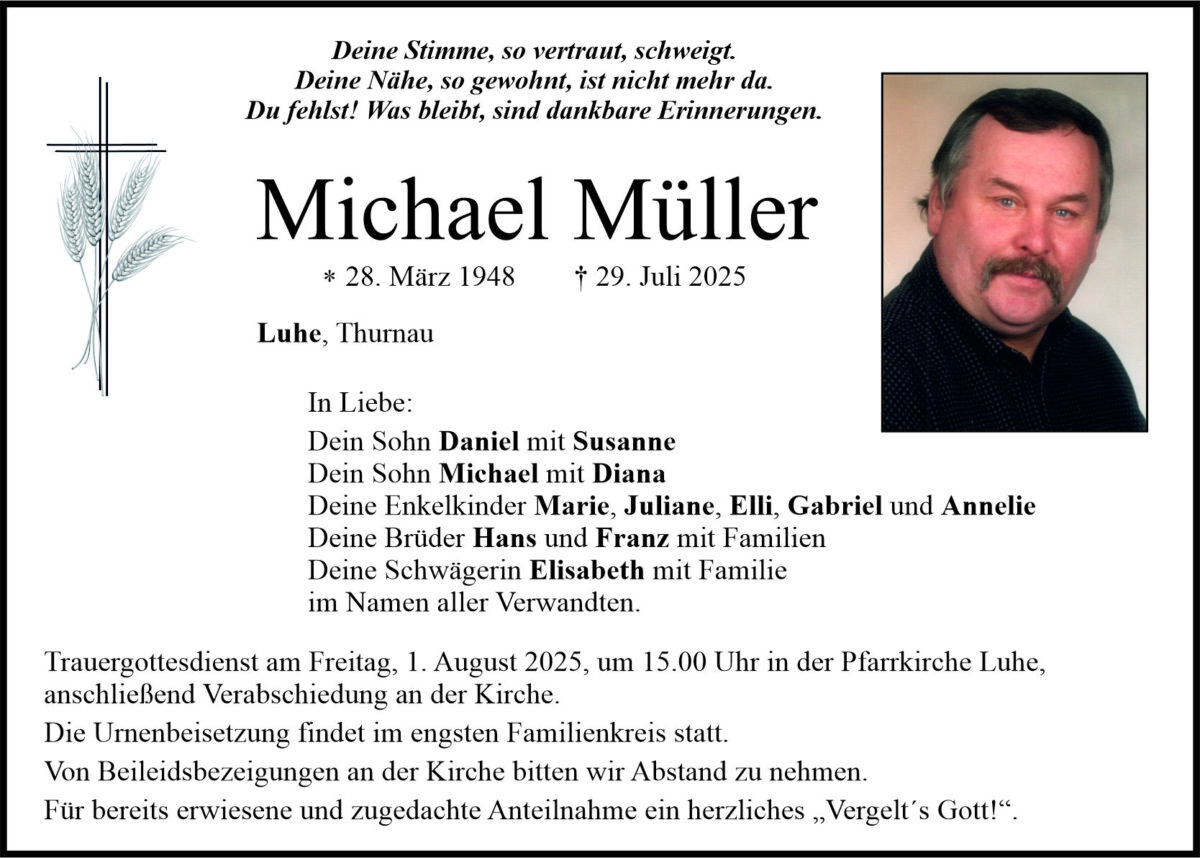 Traueranzeige Michael Müller, Luhe