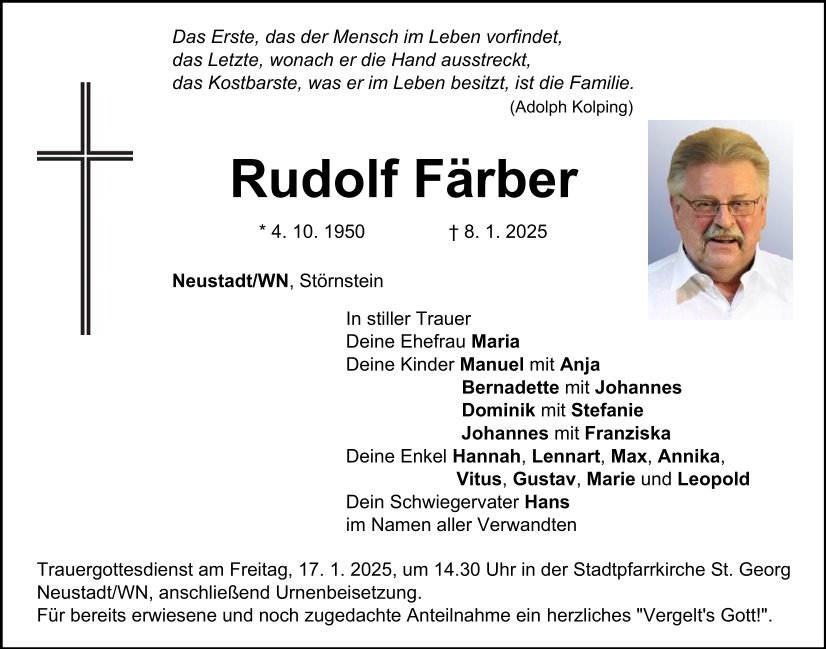 Traueranzeige Rudolf Färber, Neustadt/WN